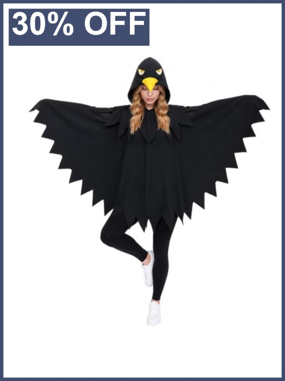 Cozy Crow Costume Hooded Cloak Poncho with Beak, Bird Cape, Halloween